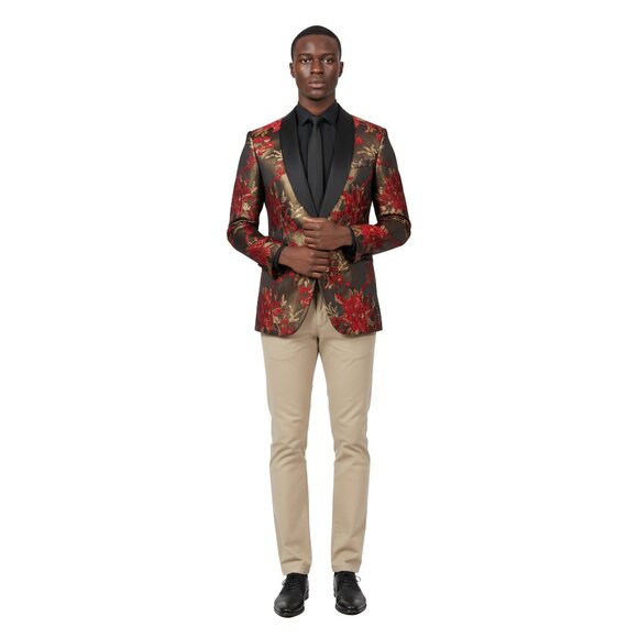 Empire™ Series Mens Blazer Hybrid-Fit Floral, Shawl Collar, Red & Gold, MEDIUM - Picture 4 of 6